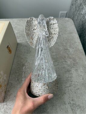 Cracker Barrel Clear and Silver Sequin Glass Angel Holiday Decor